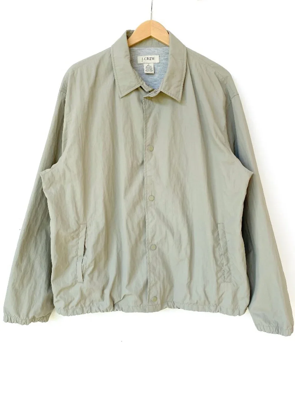 J.Crew Nylon Snap Front Coaches Jacket Jersey Lined Tan Khaki Large